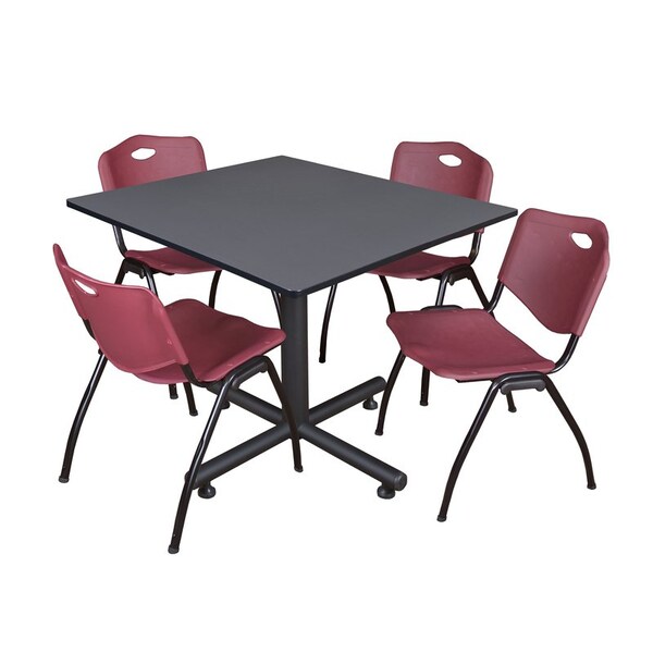 Kobe Kobe Square Table & Chair Set, Wood, Metal, Plastic Top, Grey TKB4848GY47BY - main